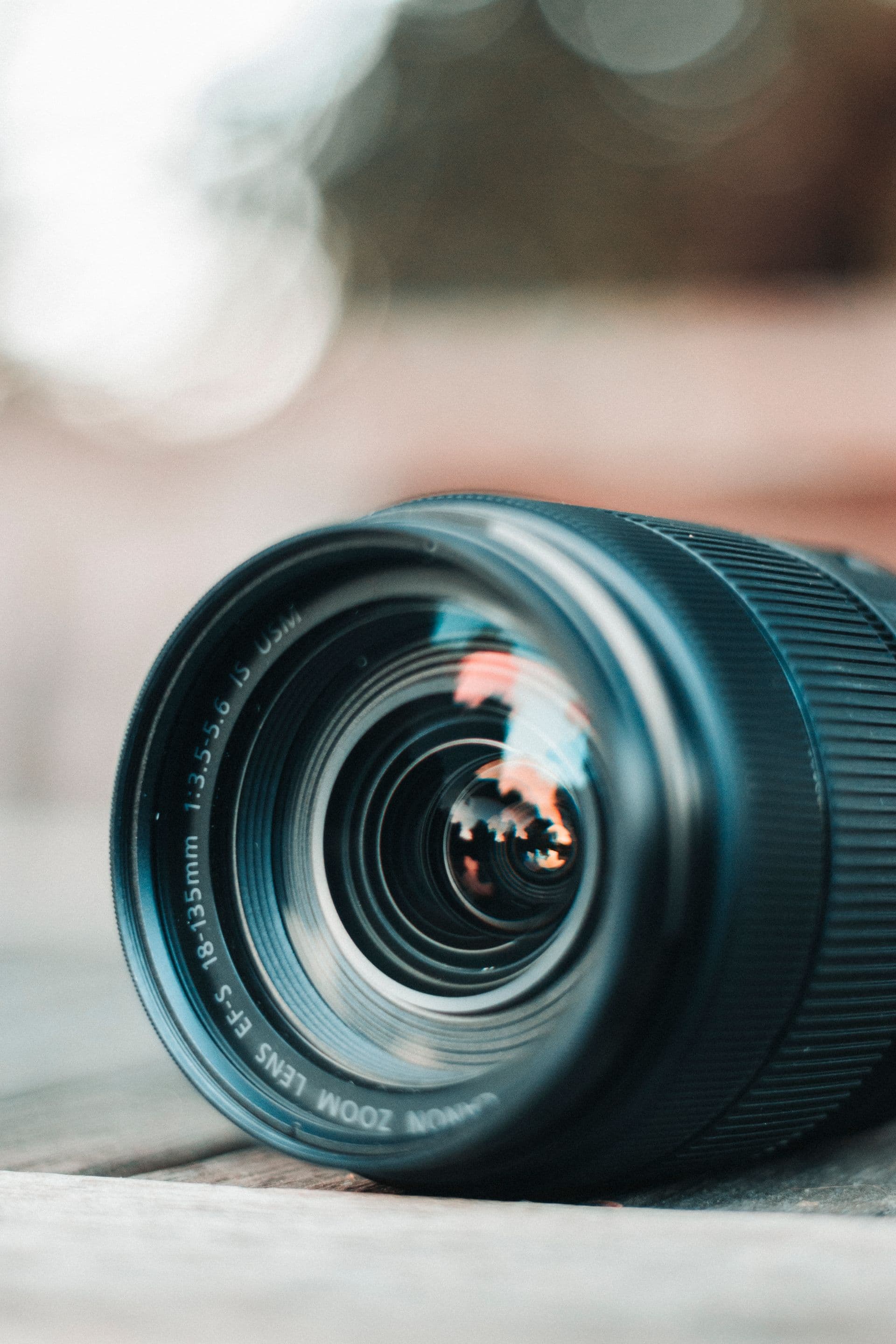 Telephoto camera lens close-up